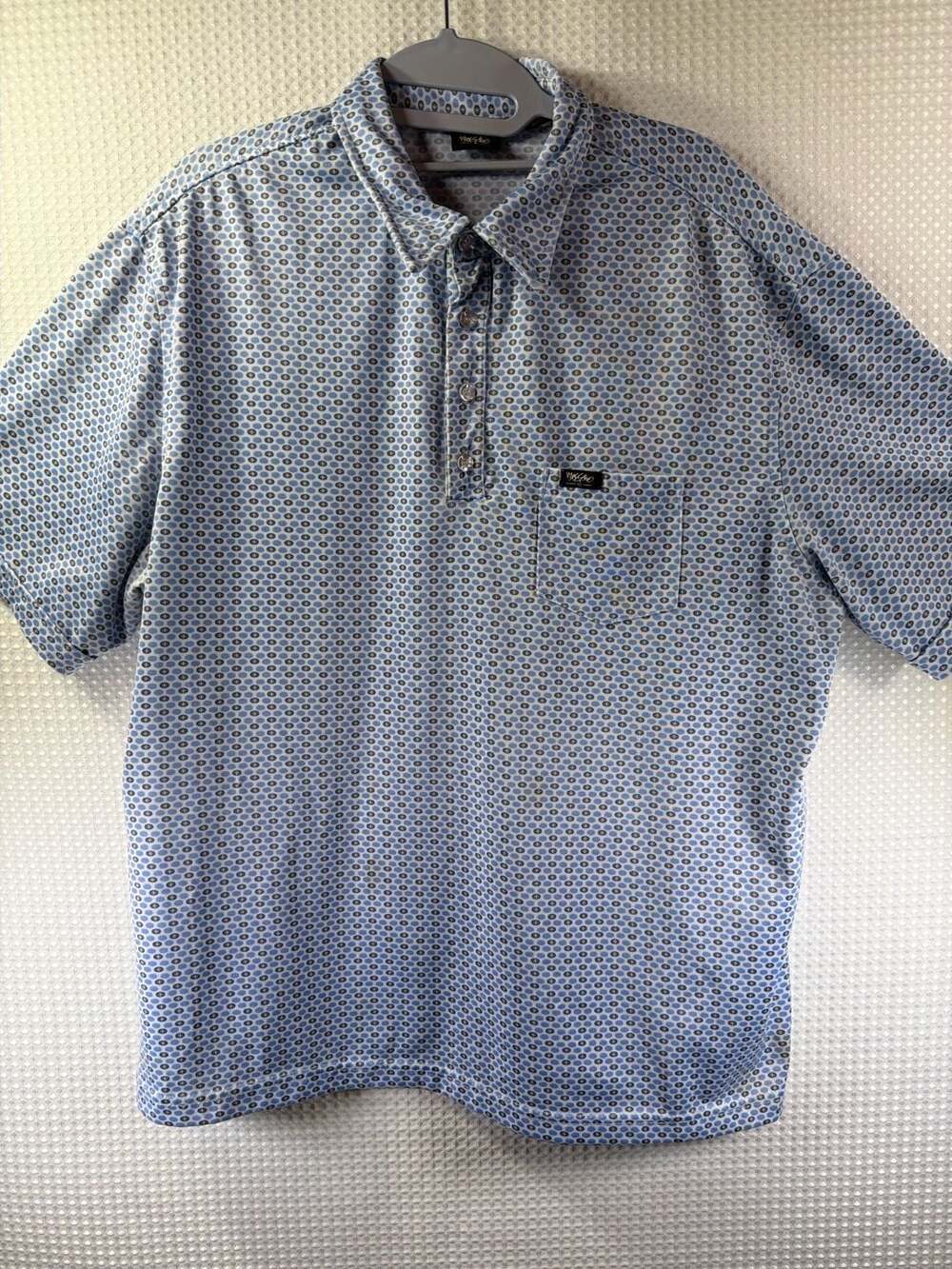Mossimo Blue Geometric Pattern Short Sleeve Polo Shirt with Chest Pocket